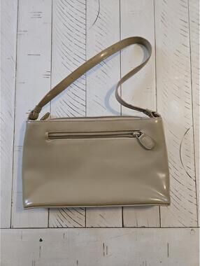 Nine West Beige Patent Leather Shoulder Bag Small Purse Zip Top Minimalist Y2K